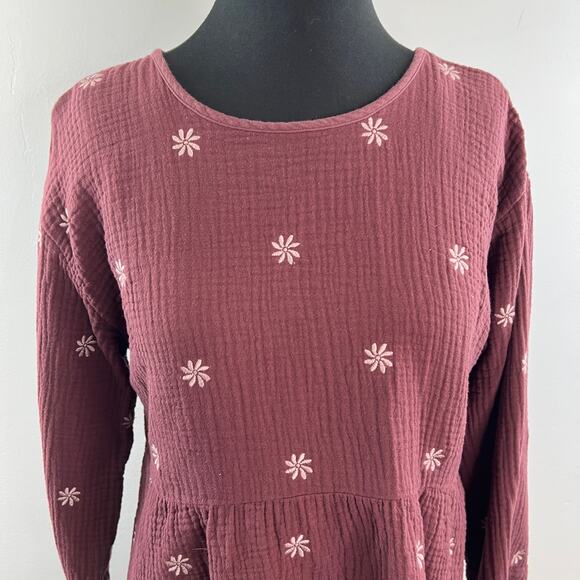 MADEWELL Mulberry Top Floral Crinkled Crew Neck Open Back Drop Shoulder M Medium - Picture 2 of 9